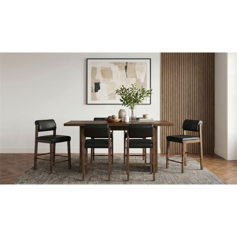 Coaster Decker 7-Piece Wood and Faux Leather Counter Dining Set in Walnut/Black