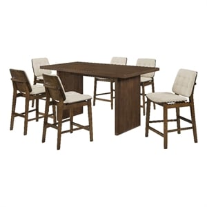 Coaster Decker 7-Piece Wood and Velvet Counter Dining Set in Cream/Walnut