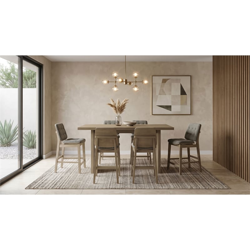 Coaster Decker 7-Piece Wood and Fabric Counter Dining Set in Natural Oak/Gray