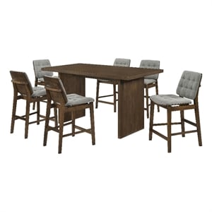 Coaster Decker 7-Piece Wood and Fabric Counter Dining Set in Walnut/Gray