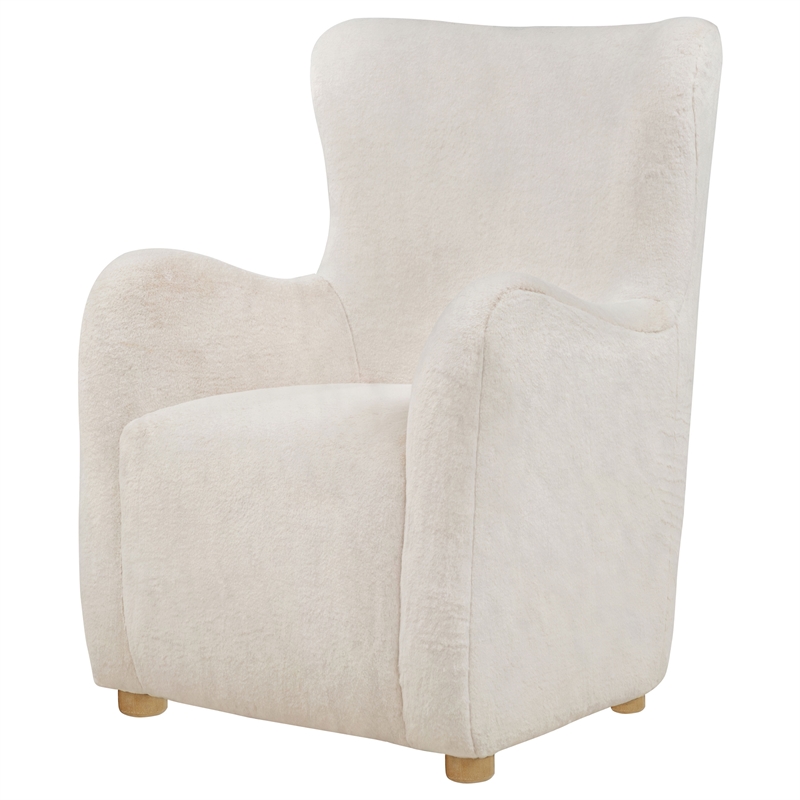 Coaster Thornton Faux Fur Fabric Wingback Lounge Accent Chair in Ivory