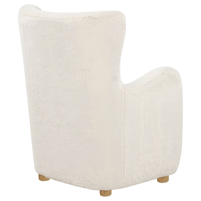 Coaster Thornton Faux Fur Fabric Wingback Lounge Accent Chair in Ivory