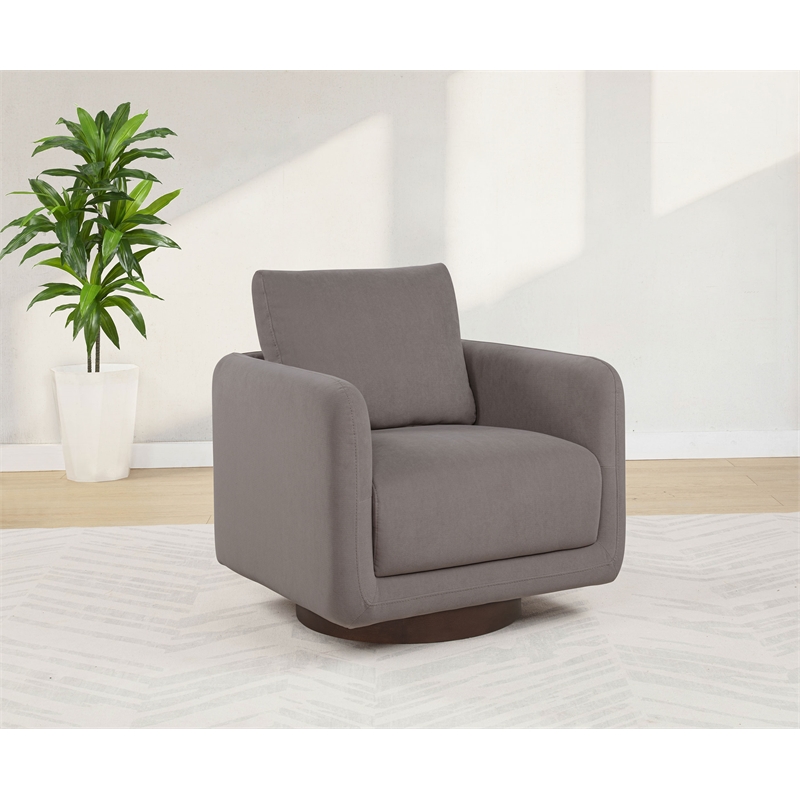 Coaster Iris Contemporary Fabric Upholstered Swivel Accent Chair in Stone