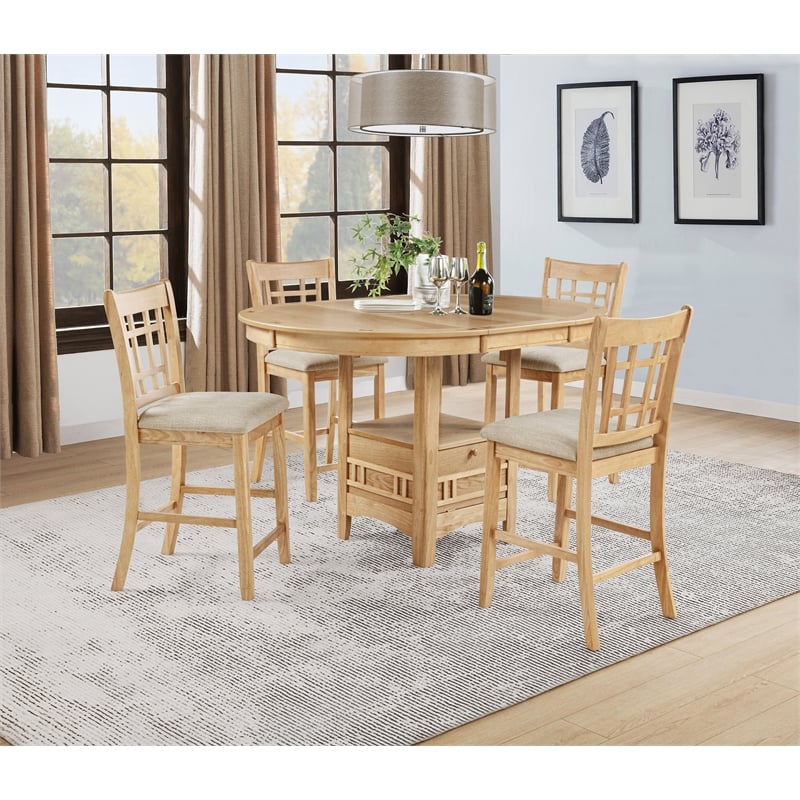 Coaster Lavon 5-Piece Oval Wood Counter Height Dining Set in Light Oak