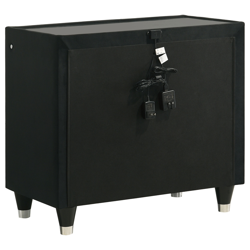 Coaster Lorient 2-Drawer Velvet Upholstered LED Nightstand with USB in Black