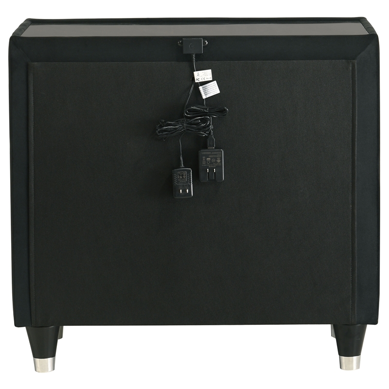 Coaster Lorient 2-Drawer Velvet Upholstered LED Nightstand with USB in Black