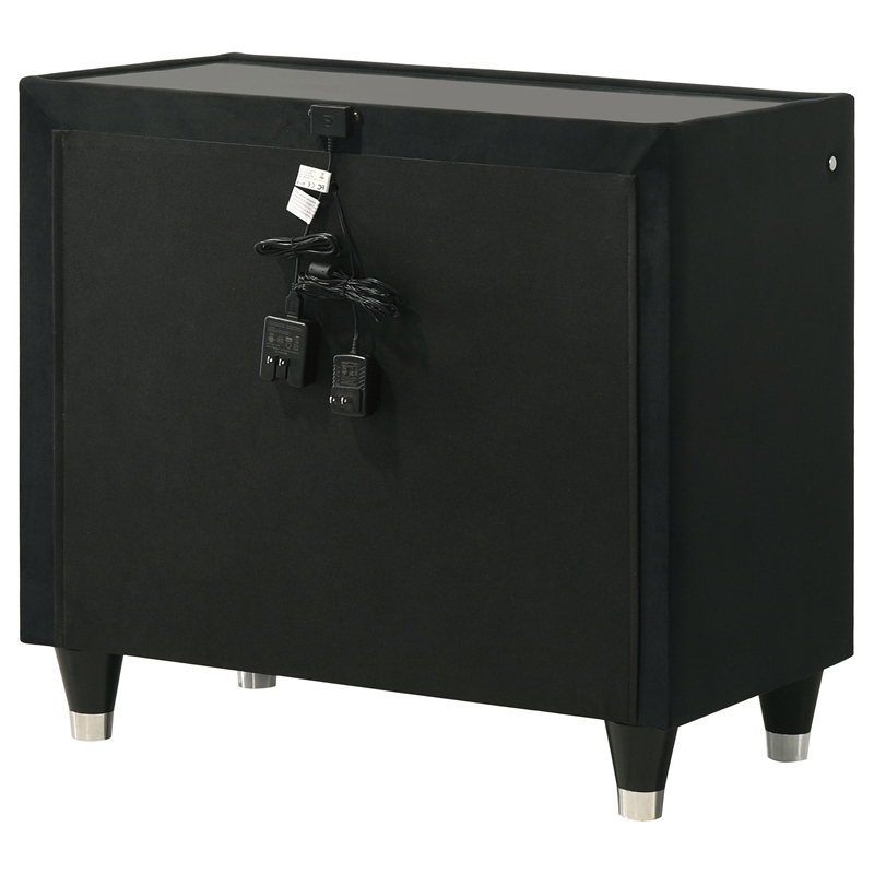 Coaster Lorient 2-Drawer Velvet Upholstered LED Nightstand with USB in Black