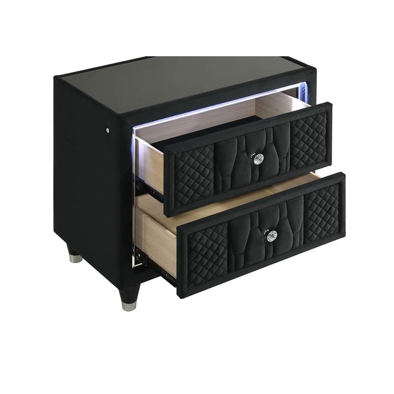 Coaster Lorient 2-Drawer Velvet Upholstered LED Nightstand with USB in Black