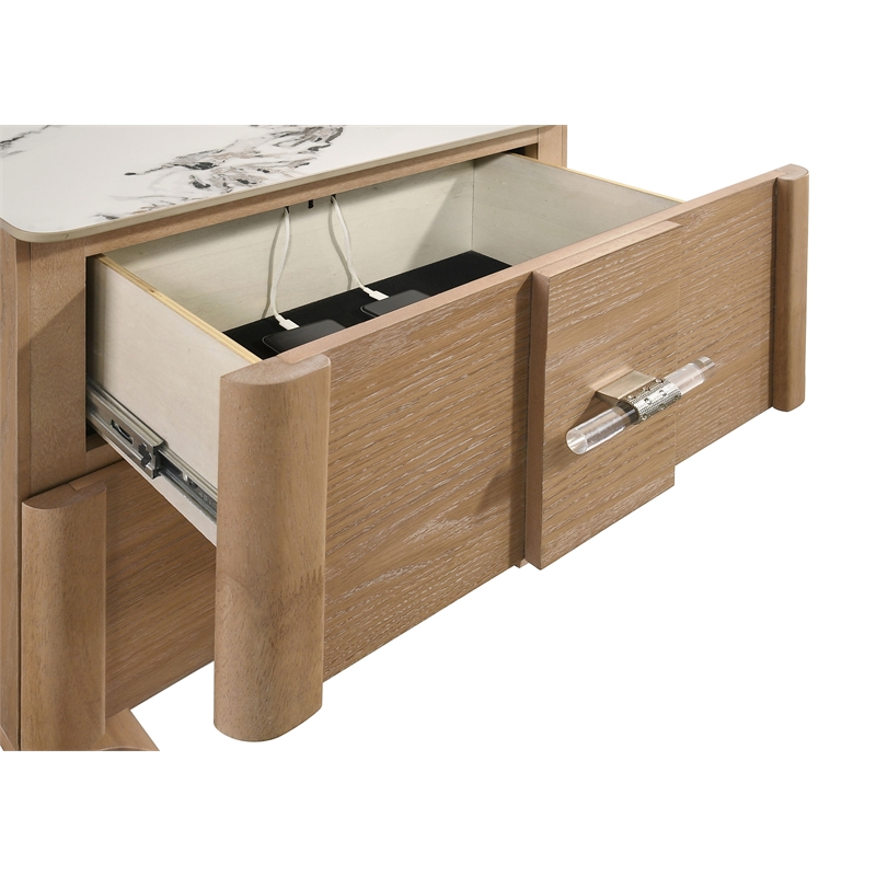 Coaster Leanne 2-Drawer Wood Nightstand with Sintered Stone Top in Light Oak