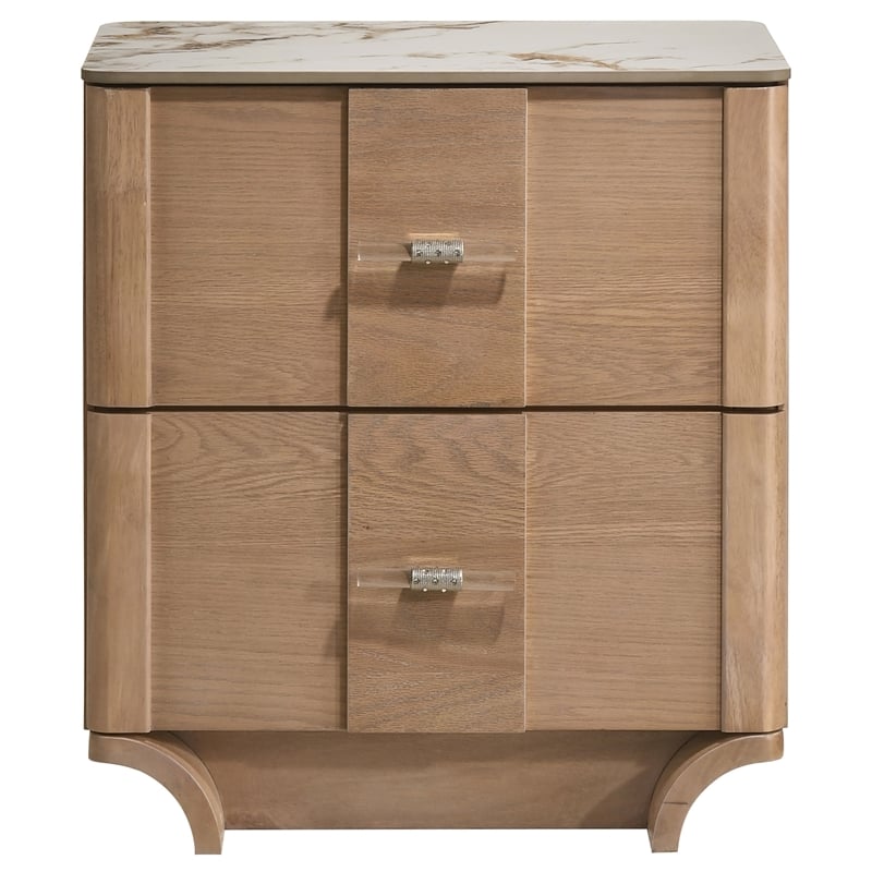 Coaster Leanne 2-Drawer Wood Nightstand with Sintered Stone Top in Light Oak