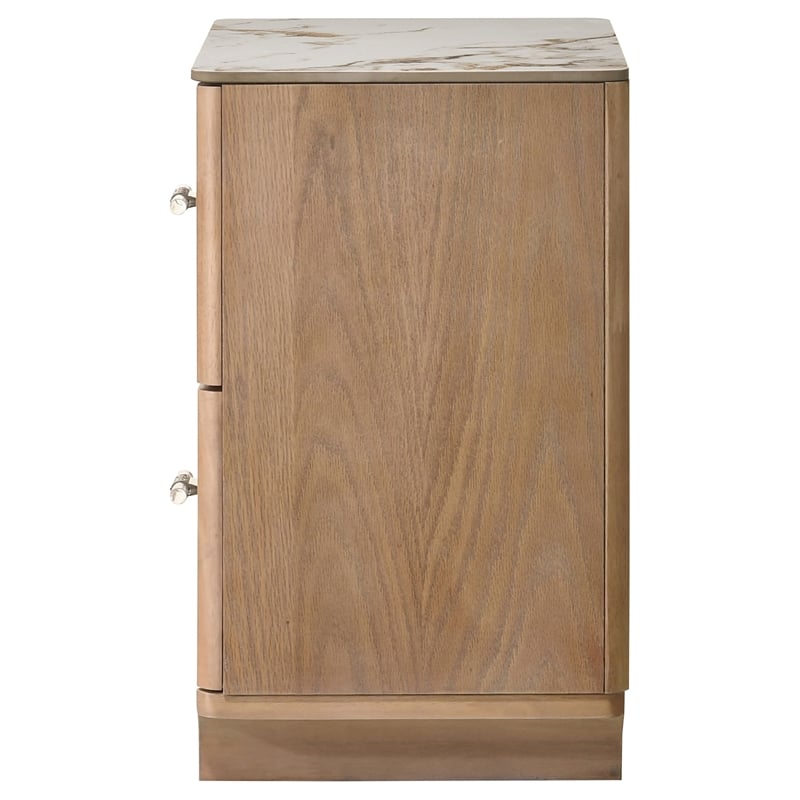 Coaster Leanne 2-Drawer Wood Nightstand with Sintered Stone Top in Light Oak