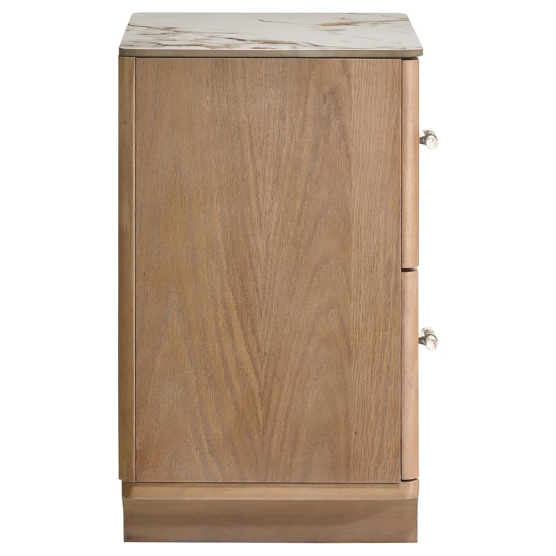 Coaster Leanne 2-Drawer Wood Nightstand with Sintered Stone Top in Light Oak