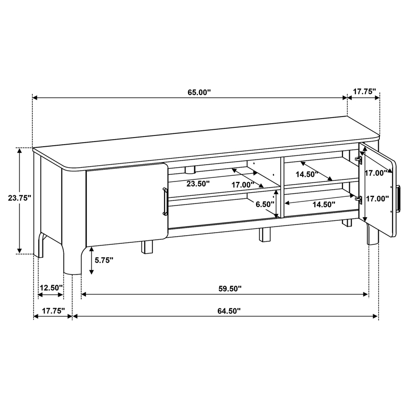 Coaster Rowe 2-Door Wood TV Stand Media Console for TVs up to 70