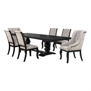 Coaster Phelps 7-Piece Fabric Dining Set with Arm Chair in Tan/Distressed Noir