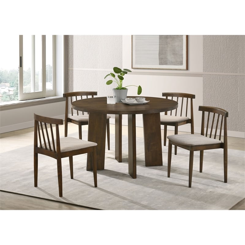 Coaster Strouse 5-Piece Wood Dining Set with Spindle Chair in Wheat/Walnut