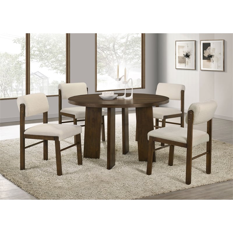 Coaster Strouse 5-Piece Fabric and Wood Dining Set in Cream/Walnut