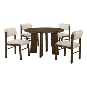 Coaster Strouse 5-Piece Fabric and Wood Dining Set in Cream/Walnut