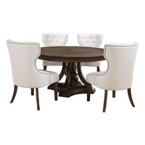 Coaster Ridgewell 5-Piece Round Wood Pedestal Dining Set in Dark Oak/Beige
