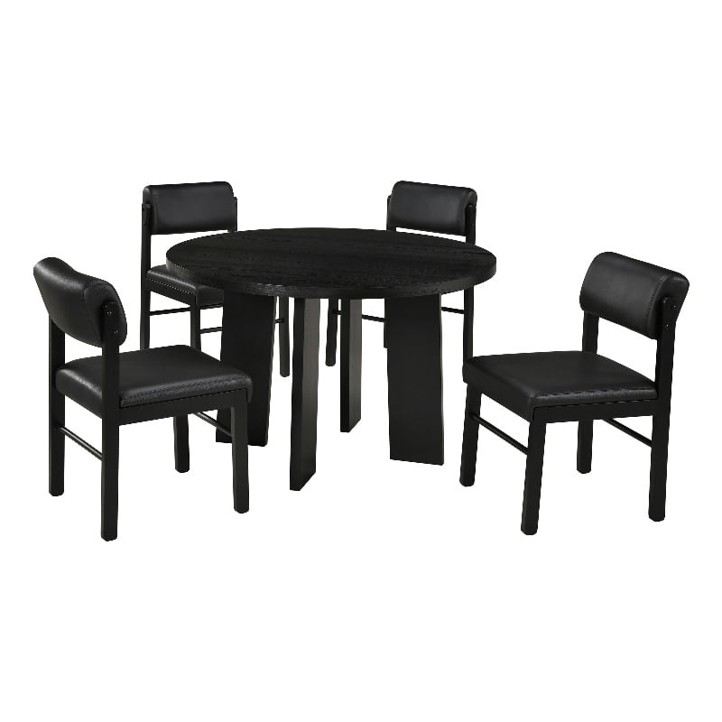 Coaster Strouse 5-Piece Faux Leather and Wood Dining Set in Black