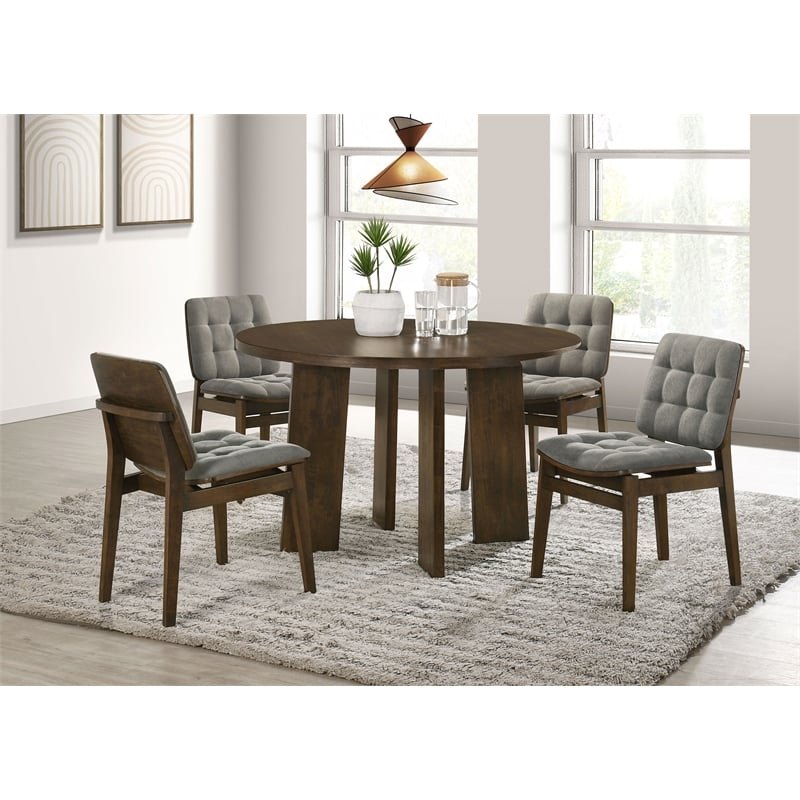 Coaster Strouse 5-Piece Wood and Velvet Dining Set in Gray/Walnut
