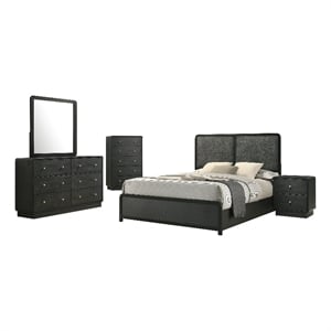 Coaster Cavelle 5-Piece Mid-Century Modern Wood Full Bedroom Set in Black