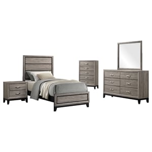 Coaster Watson 5-Piece 56&quot Wood Twin Bedroom Set in Light Taupe