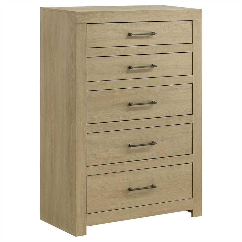 Coaster Hendricks 5-Piece Wood Queen Bookcase Bedroom Set in Light Oak