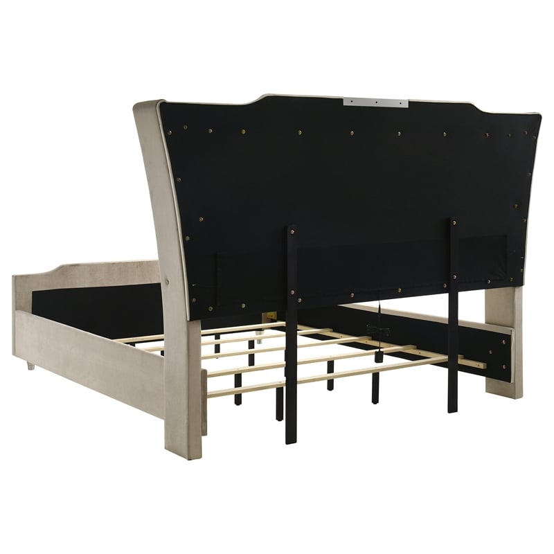 Coaster Lorient 5-Piece Velvet California King Fireplace Bedroom Set in Camel
