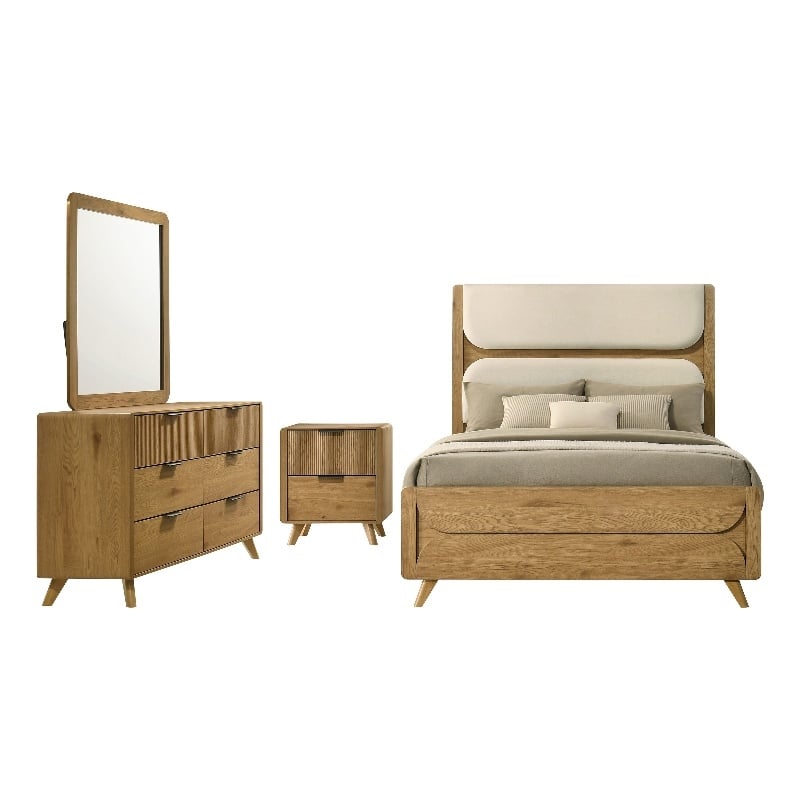 Coaster Bennett 4-Piece Wood Eastern King Bedroom Set in Light Oak/Cream
