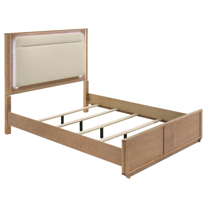 Coaster Leanne 4-Piece Wood Queen LED Bedroom Set in Light Oak/Off White