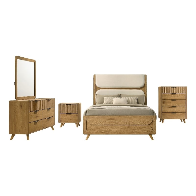 Coaster Bennett 5-Piece Wood Queen Bedroom Set in Light Oak/Cream