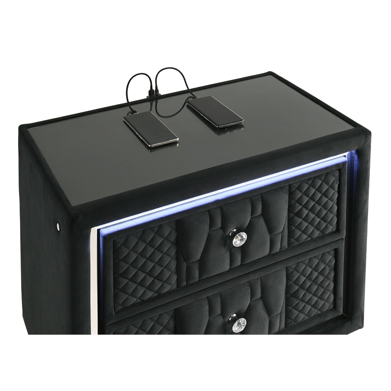 Coaster Lorient 4-Piece Velvet Eastern King LED Bedroom Set in Black