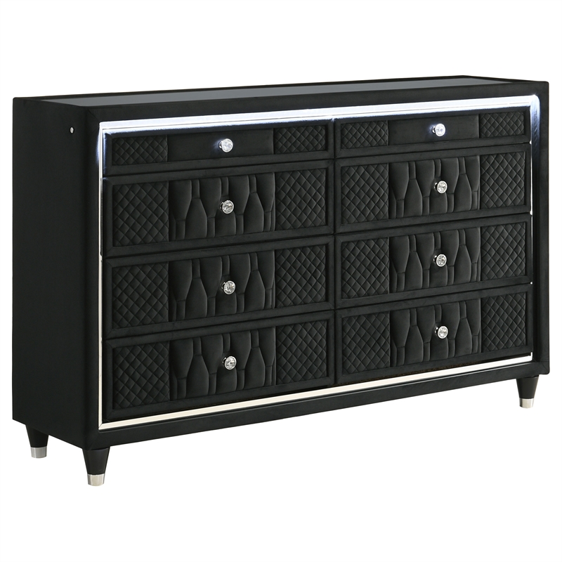 Coaster Lorient 4-Piece Velvet Eastern King LED Bedroom Set in Black