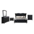 Coaster Lorient 5-Piece Velvet Eastern King LED Bedroom Set in Black