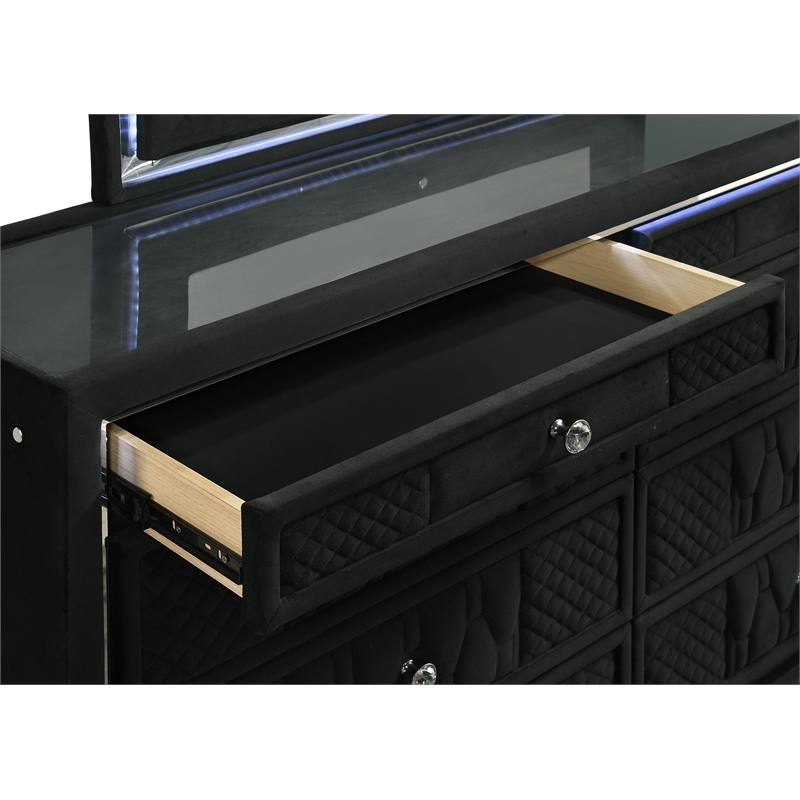 Coaster Lorient 4-Piece Velvet California King LED Bedroom Set in Black