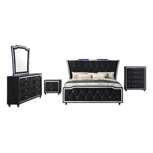 Coaster Lorient 5-Piece Velvet California King LED Bedroom Set in Black