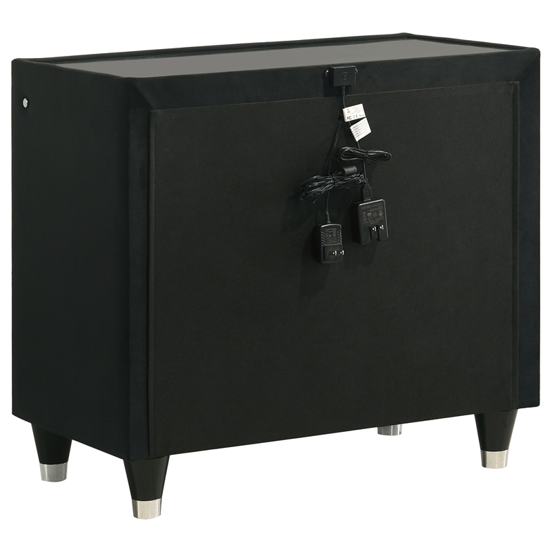 Coaster Lorient 4-Piece Velvet Queen Fireplace LED Bedroom Set in Black