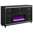 Coaster Lorient 4-Piece Velvet Queen Fireplace LED Bedroom Set in Black
