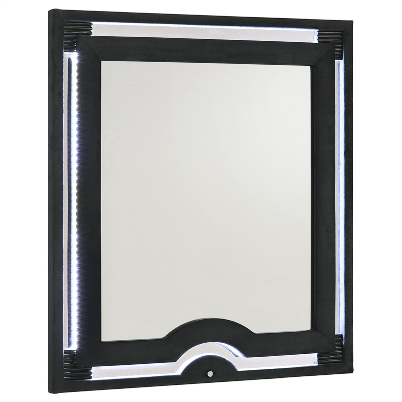 Coaster Ravenne 4-Piece Modern Velvet Eastern King LED Bedroom Set in Black