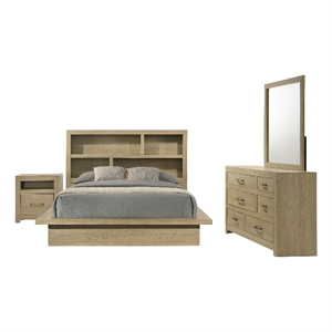 Coaster Hendricks 4-Piece Wood Eastern King Bookcase Bedroom Set in Light Oak