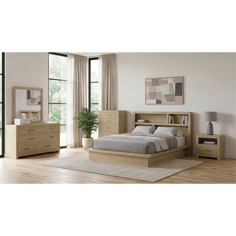 Coaster Hendricks 5-Piece Wood Eastern King Bookcase Bedroom Set in Light Oak