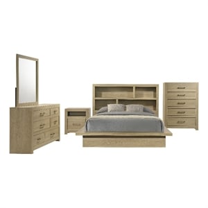 Coaster Hendricks 5-Piece Wood Eastern King Bookcase Bedroom Set in Light Oak