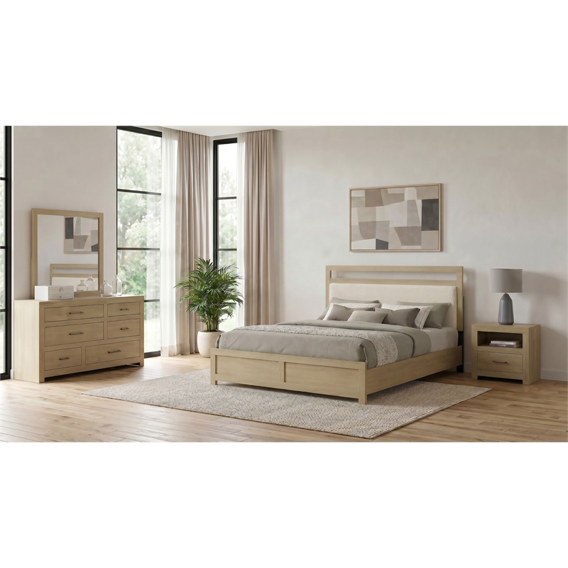 Coaster Hendricks 4-Piece Wood Queen Bookcase Bedroom Set in Light Oak