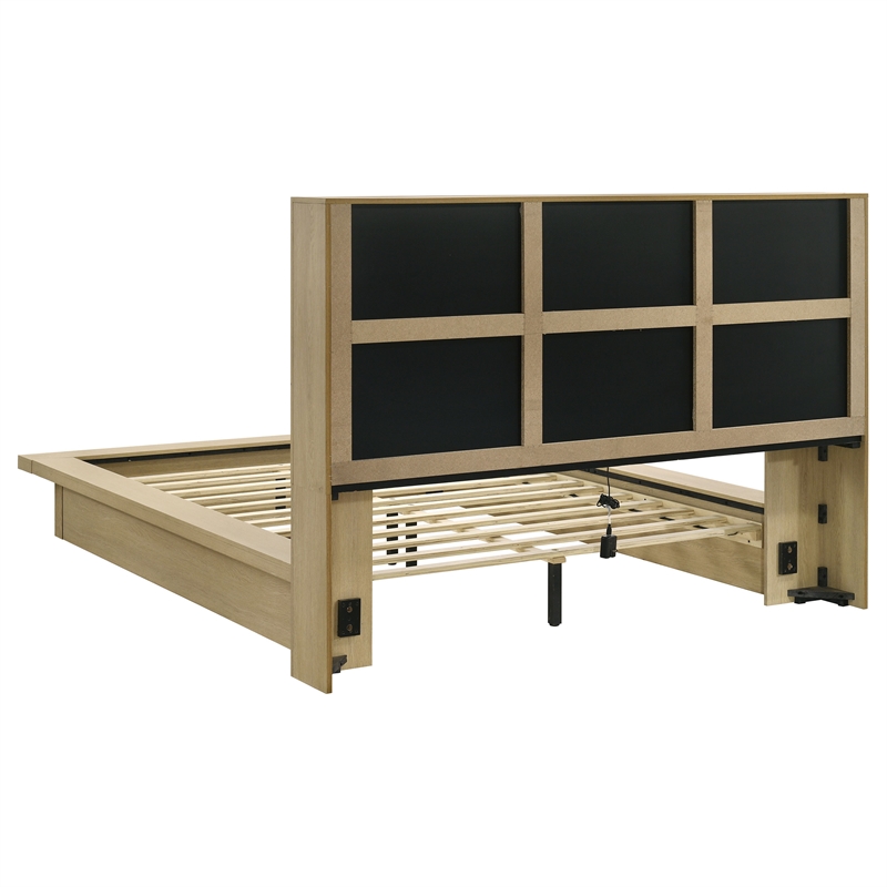 Coaster Hendricks 4-Piece Wood Queen Bookcase Bedroom Set in Light Oak