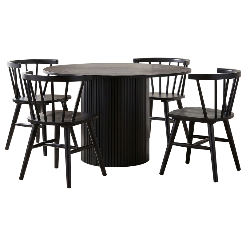 Coaster Hamlyn 5-Piece Round Wood Dining Set with Curved Spindle Chair in Black