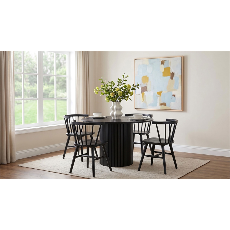 Coaster Hamlyn 5-Piece Round Wood Dining Set with Curved Spindle Chair in Black