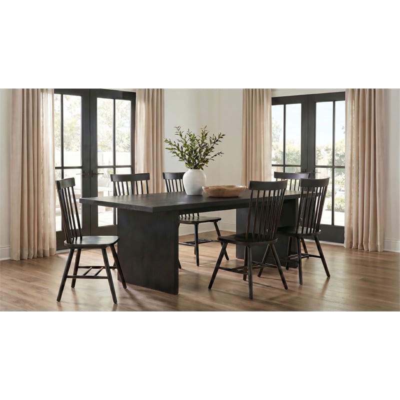 Coaster Decker 7-Piece Rectangular Wood Dining Set with Spindle Chair in Black