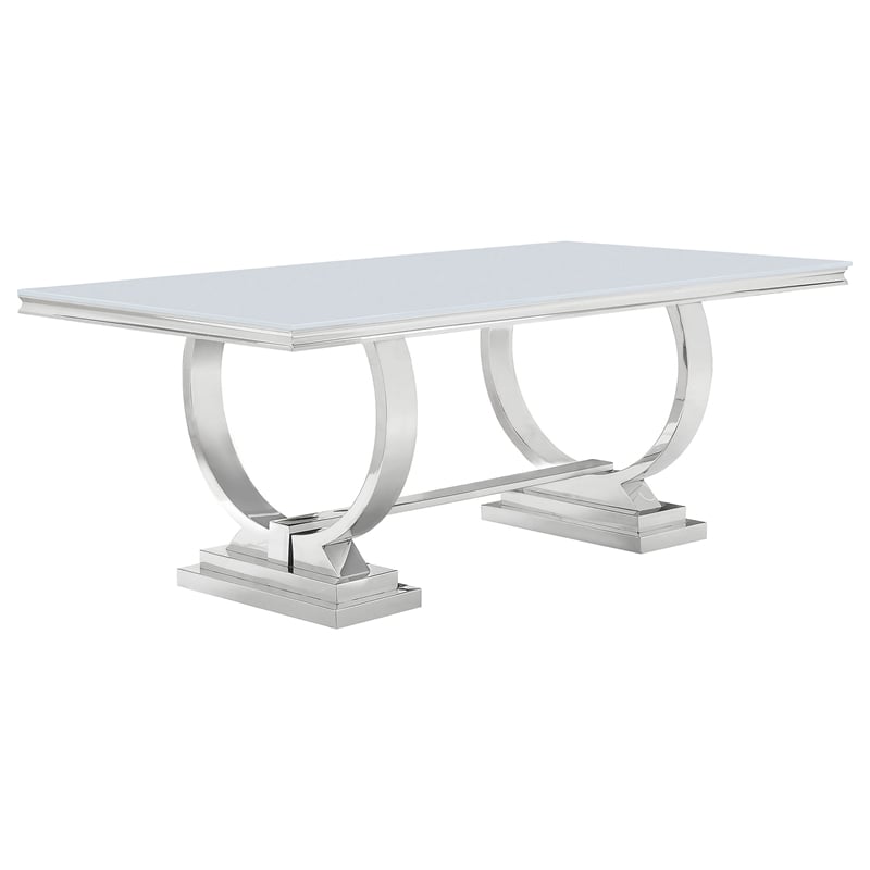 Coaster Antoine 7-piece White Tempered Glass Dining Set in Cream White Chairs