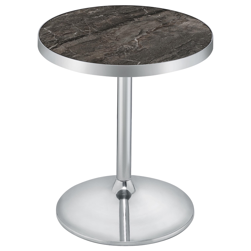 Coaster Cazen Engineered Wood Round Faux Marble Top Side Table in Gray