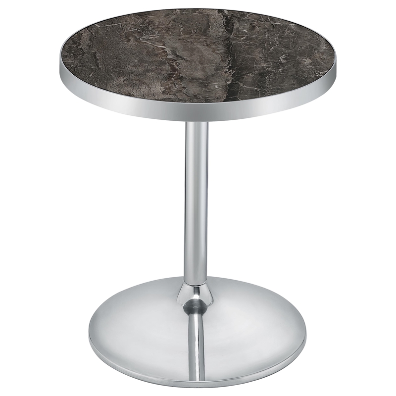 Coaster Cazen Engineered Wood Round Faux Marble Top Side Table in Gray